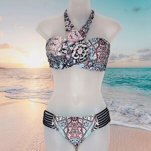 🩵Seafolly Kashmir Halter Bikini Set Multi Strap Swimsuit Top Bottoms